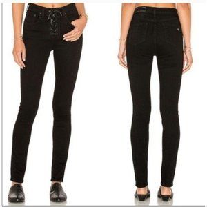 Rag & Bone Lace Up High Rise Skinny Stretch Denim Jeans Black Coal 28 $225